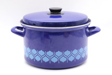 Emaille Kochtopf Topf mit Deckel Metall blau 70er Induktion Vintage Ø 25 cm