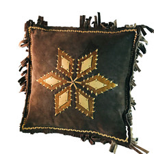 Vintage Lederkissen braun 70er 60er Wildleder 34x34 cm Sofakissen