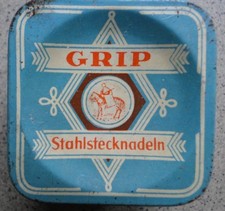 TrueVintage  Metall-Dose GRIP Stahlstecknadeln ca, 5,5 x 5,5 x 3,5 cm