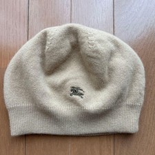 Seltene Burberry Blue Label Kaschmir Mischung Strick Beanie Mütze Beige Damen
