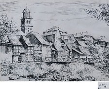 Wilhelm Reuter (1874 - 1958) - Stadtlandschaft - Tuschezeichnung - W. Reuter 49