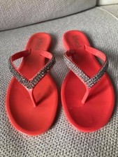 Neon Schlappen Badelatschen 36 Strass Zehentrenner pink orange korall Schuhe