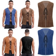 Herren Top Cosplay Waistcoat Ärmellos Bluse Viktorianisch Anzugweste Cowboy Tee