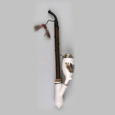 Gesteckpfeife aus Porzellan Palisanderholz in weiss mit Jagdmotiv 35cm