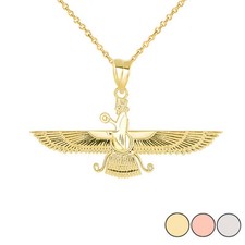 Perser Gott Faravahar Halskette mit Anhänger in Gold (erhältlich in Gelb/Rose/Weiß)