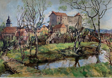 Altes Öl Gemälde auf Holzplatte signiert Burg Hiltpoltstein Fränkische Schweiz