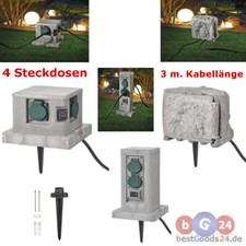 Gartensteckdose Steinoptik 4-fach Außensteckdose Sensor IP44 Steinoptik mit Klap