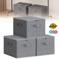 3x Große Aufbewahrungsbox Schrankbox mit Deckel Faltbox Stoff Box Korb Klappbox
