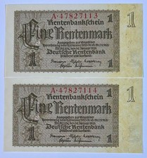 1 Rentenmark 1937 Deutsche Rentenbank Ros. 166b (DEU-222) - consecutive Pair UNC