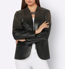 Damen Blazer Jacke Stehkragen Lederimitat Gefüttert schwarz braun NEU