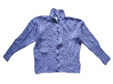  Irische Wolle Strickjacke Cardigan Damen Lila Gr. L Großtrick 