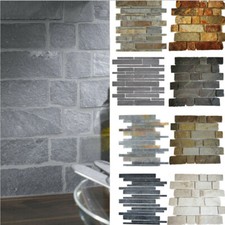 Steinwand Mosaikfliesen Schiefer Naturstein Anthrazit Rostbraun Kaminverkleidung