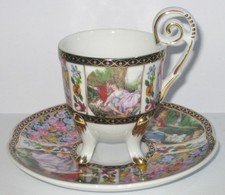 Mokka Tasse Mokkatasse Teetasse Sammlertasse mit buntem Biedermeier Liebespaar