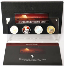 4 x 1 Unze Feinsilber 999 Silber 124 g Gabun Springbock Prestige Set 2013 OVP