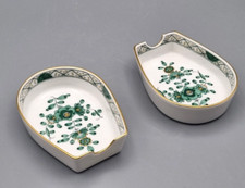 Meissen Porzellan Löffelablage, Indisch grün Handmalerei vergoldet, 1. Wahl Deko