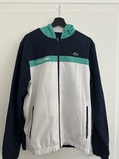 Lacoste Sport Windbreaker Jacke XL FR54 Blau Weiß Türkis Kapuze Herren