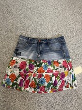 Desigual Damen Rock Jeansrock Minirock Gr. 38 / M Blumenmuster Hippie 