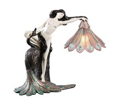 Tischlampe Jugendstil Leuchte Frauenakt Tischleuchte Lampe Pfau Nachttischlampe 
