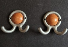 Garderobenhaken Schlüsselanhänger Kleiderhaken Messing Holzoptik Doppelhaken