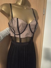 Coast Kleid Schön Sexy Lang Bustier Silvester Party Beige Schwarz Grosse M 38