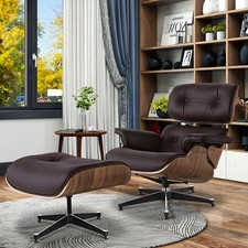Dunkelbraun Lounge Sessel und Ottoman Echtes Italienisches Leder Wohnzimmermöbel
