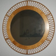 Vintage Spiegel geflochtener Rahmen Rund Ø 49 cm Deko 70er Importglas