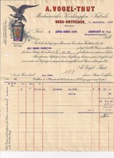 Vogel-Thut Ober-Entfelden 1912 Schweiz Aargau dekorative Rechnung Korken Zapfen