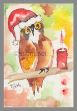 Original Aquarell , Eule, Wald, Winter, Vogel, Natur,  Weihnachten
