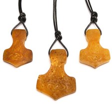 Thor Hammer Thorshammer Natur Bernstein Anhänger Amulett Wikinger Mjölnir Roh