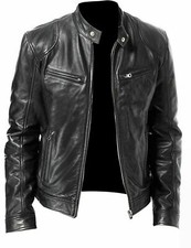 Herren Cafe Racer Vintage Schwarz Braunes Echtleder Slim Fit Echt Bikerjacke