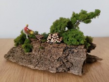 Kleines Diorama Holzfäller Holzarbeiten Waldarbeiter, 1:87 für Modelleisenbahn 