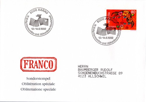 Schweiz brief sst aarau 1992 - schweiz,