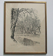 Radierung Augsburg: Fünffingerlesturm im Rahmen, ca.34 x 41 cm, von E.Liebermann