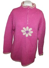 PACHAMAMA Damen HANDARBEIT 1/4 ZIP NEPAL PULLOVER  EHER Grösse 44 ,  AUS  WOLLE