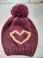süße Strickmütze, Mütze m. Bommel, Herz, v. TCM, rostrot/gold glitzer