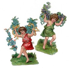 Alte Oblaten Glanzbilder Scraps  Kinder mit Blumen... L&B 10,5cm Rar!