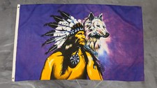 Fahne Flagge Indianer mit Wolf - 90 x 150 cm