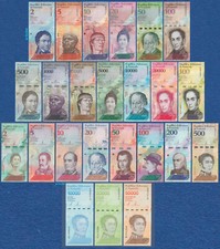 VENEZUELA Set 24 Banknoten 2 bis 100000 Bolivares Inflation 2007-2019 UNC