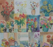 Vorfrühling Zürichberg Blumen Stillleben Lampionblumen Iris 14 Aquarelle 20.Jh.