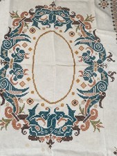Alte große Kreuzstich Tischdecke ca. 180x140 Halbleinen? Handarbeit (54)