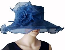 Eleganter Damenhut NAVY BLAU dunkelblau Organza Hut Organzahut Kopfschmuck NEU