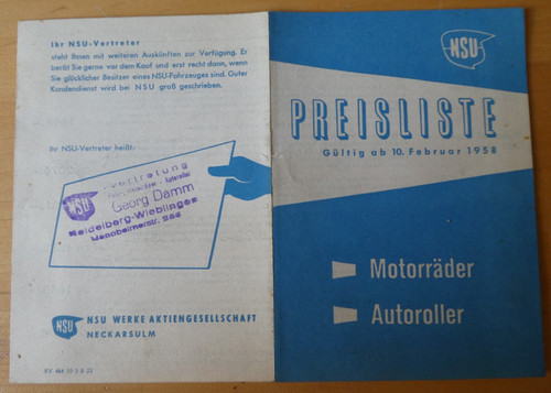 Original nsu preisliste 1956 - nsu,