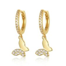 Damen Ohrringe Creolen echt 925 Silber 18 k Gold Schmetterling Ohrschmuck 
