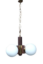 60er 70er Hängeleuchte Deckenlampe Teakholz Messing Kugellampe 60s 70s Vintage