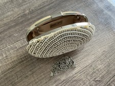 Abendtasche Pochette Tasche beige Perlen Strass Damen