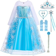 Mädchen Prinzessinen Elsa Kleid Schneekönigin Kinder Kostüm Eiskönigin Verkle...