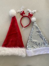 Weihnachtsmützen Nikolaus Mützen Haarreifen Weihnachten Rot/Silber 3-teil.  Neu