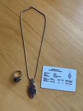 Schönes Schmuck-Set: Kette, Anhänger und Ring, Silber + Nigerianischer Amethyst