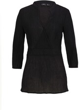 Bluse mit Smock-Einsatz in Wickeloptik Gr. 38 Schwarz Damen Baumwollbluse Neu