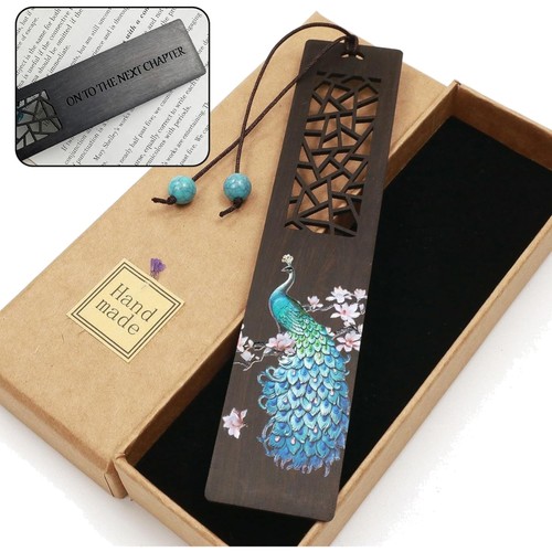 Lesezeichen holz pfau geschenk - holz,